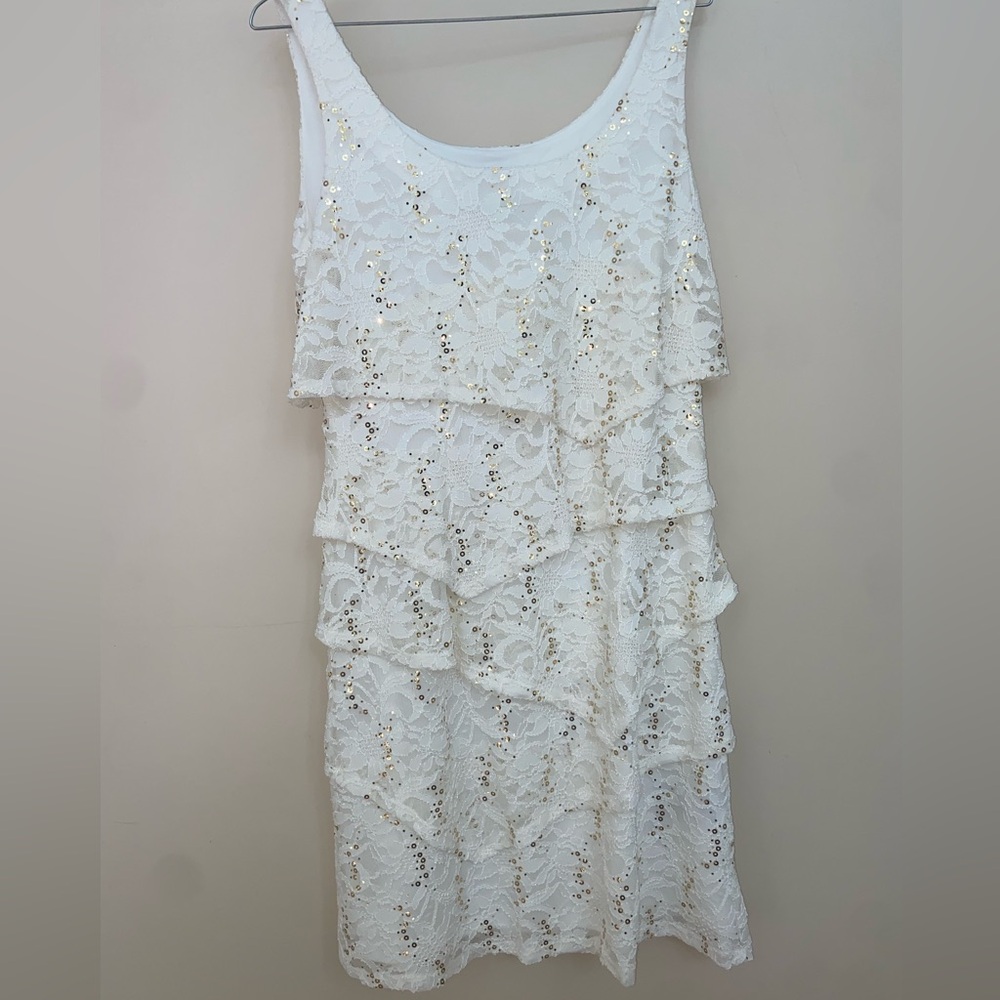 New Ronni Nicole White Tiered Ruffled Sheath Dress - Picture 3 of 8